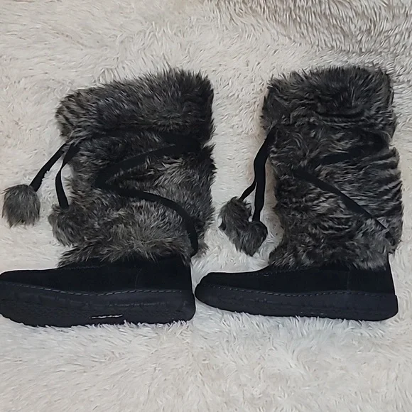 Eddie Bauer, Women's, Faux Fur, Leather, Squatch Boot Black Sz 9.5 Snow Winter - Picture 3 of 11